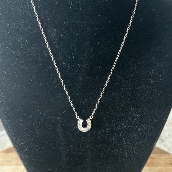 Vintage Lucky Rhinestone Horseshoe Sterling Silver Necklace - Picture 3 of 3
